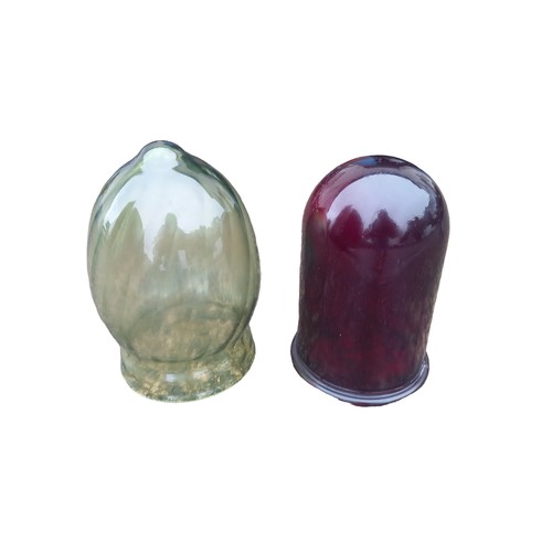 34 - A PURPLE AND A GREEN GLASS SHADE 6