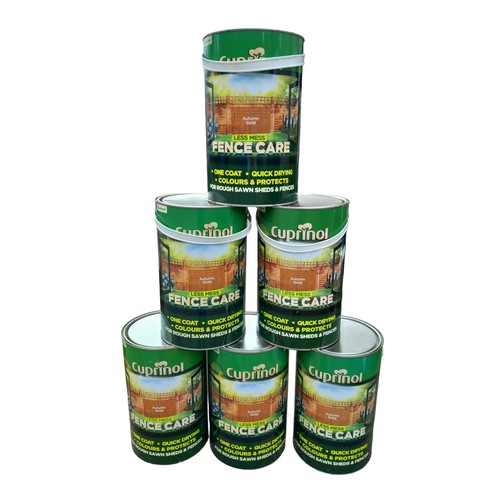 36 - 6 NEW TINS OF AUTUMN GOLD FENCE PAINT TOTAL OF 36 LITRES