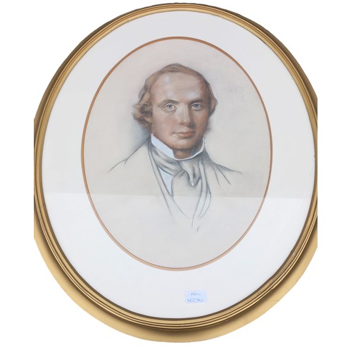 53 - AN ANTIQUE CHALK, PENCIL & CRAYON PORTRAIT HAS BEEN REFRAMED IN OVAL FRAME 26x31