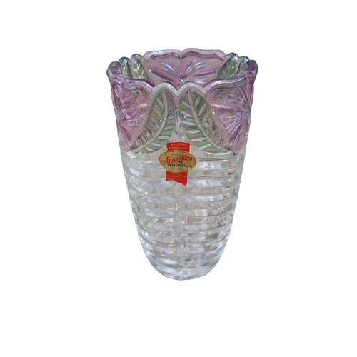 99 - A GERMAN MADE LEADED GLASS VASE WITH COLOURED VASE TO THE TOP 6