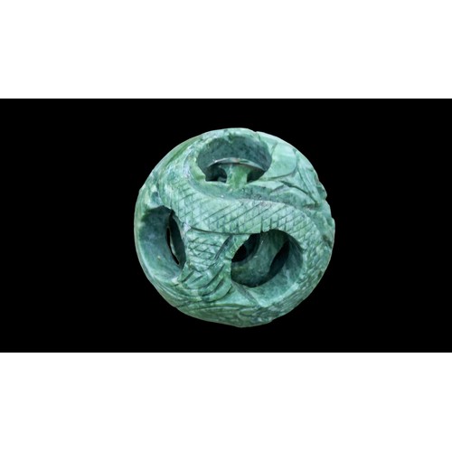 176 - A LARGE SOAPSTONE DRAGON PUZZLE BALL 4