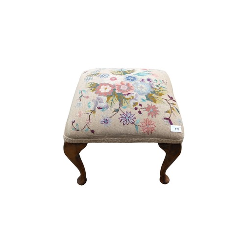 171 - A TAPESTRY FOOTSTOOL APPROX 15