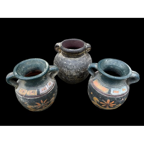 7 - 3 GRECIAN STYLE EARTHENWARE POTS