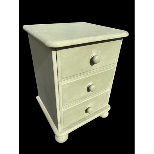 11 - A PAINTED GREEN 3 DRAWERED BEDSIDE