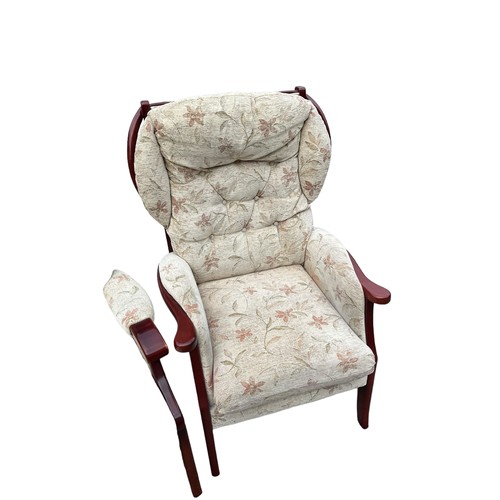 52 - A MAHOGANY FRAMED FIRESIDE CHAIR WITH A MATCHING WINGBACK STYLE CHAIR