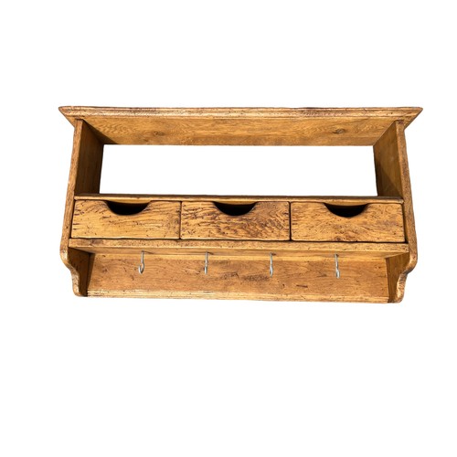 86 - A BEAUTIFULLY SOLID OAK 3 DRAWERED BRACKET WITH HANGING HOOKS **