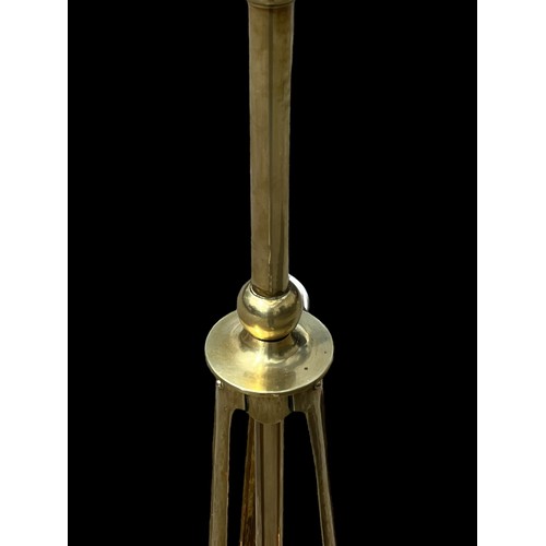 102 - A HEAVY BRASS ART NOVEAU STANDARD LAMP WITH TWIN BULB FITTING