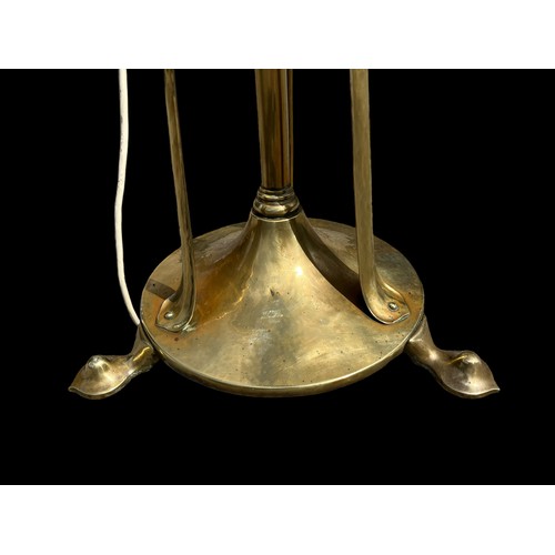 102 - A HEAVY BRASS ART NOVEAU STANDARD LAMP WITH TWIN BULB FITTING