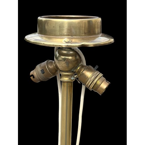 102 - A HEAVY BRASS ART NOVEAU STANDARD LAMP WITH TWIN BULB FITTING