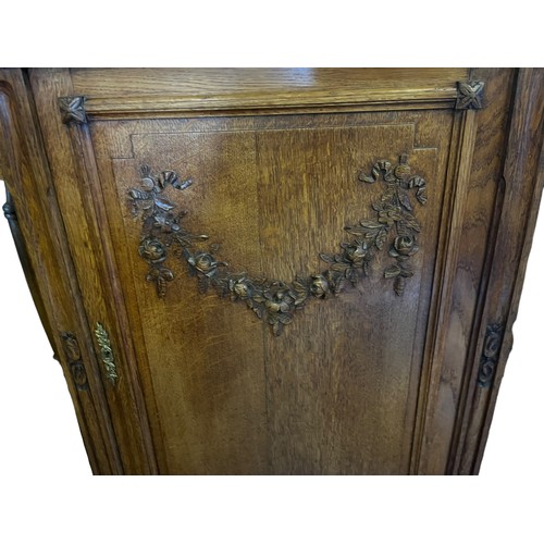 682 - ANTIQUE FRENCH OAK SIDEBOARD WITH ORNATE CARVING & MARBLE INSET