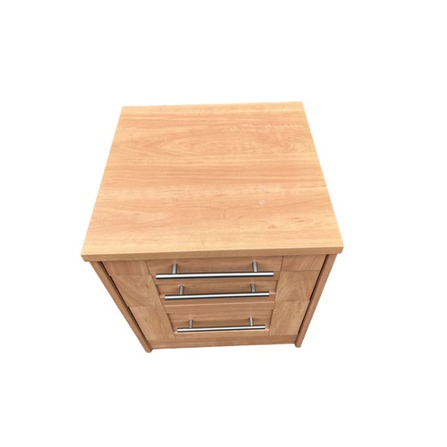 184 - A HEAVY BEECH 3 DRAWER BEDSIDE CHEST