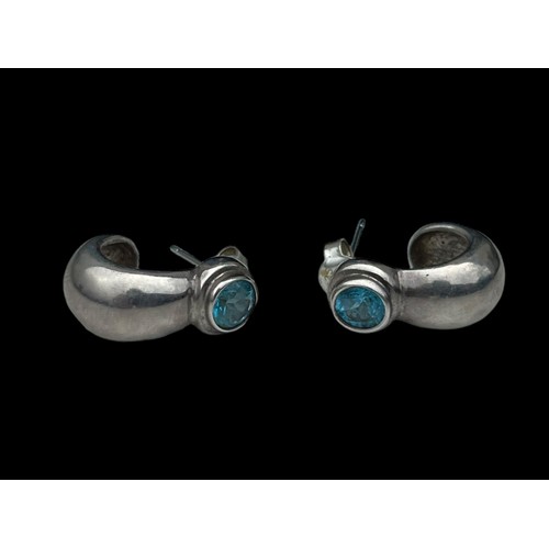 209 - A PAIR OF LARGE AQUAMARINE SILVER EARRINGS