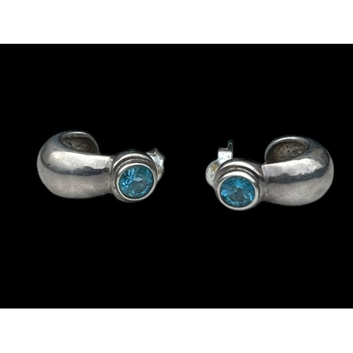 209 - A PAIR OF LARGE AQUAMARINE SILVER EARRINGS