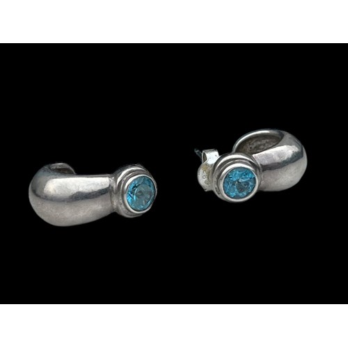 209 - A PAIR OF LARGE AQUAMARINE SILVER EARRINGS