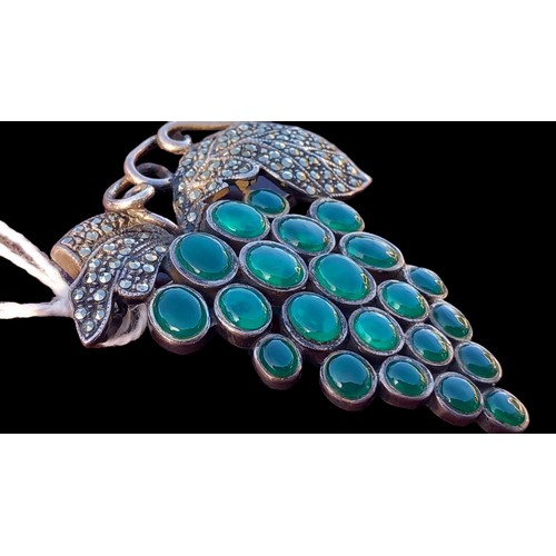 227 - A BEAUTIFUL SILVER GRAPE BROOCH SET WITH JADE AND MARCASITE