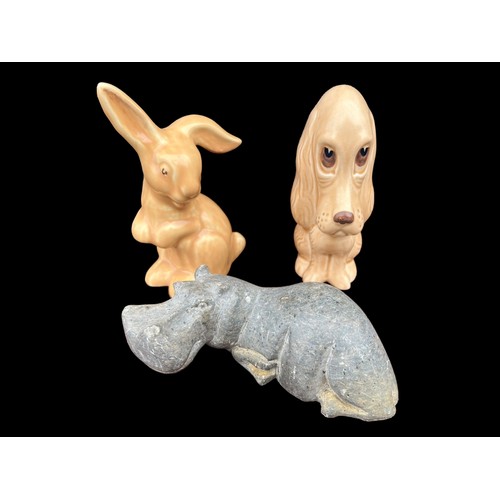 313 - A COLLECTABLE BUNNY ,WADE DOG AND HIPPOPOTAMUS ORNAMENTS