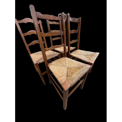 335 - 4 MIXED COUNTRY CHAIRS WITH RUSH SEATS