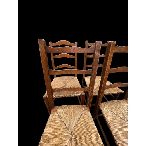 335 - 4 MIXED COUNTRY CHAIRS WITH RUSH SEATS