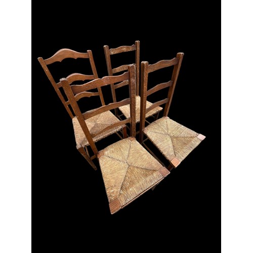 335 - 4 MIXED COUNTRY CHAIRS WITH RUSH SEATS