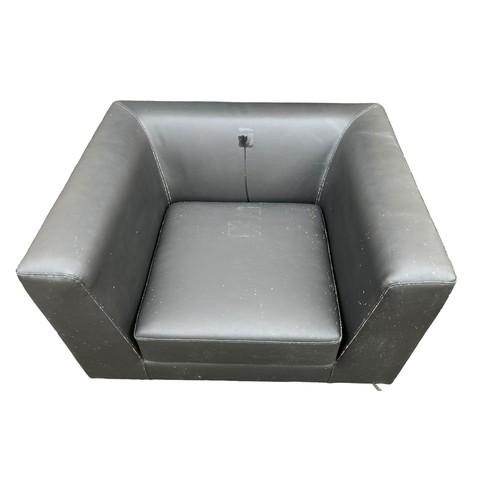 359 - A NEW BLACK LEATHER ARMCHAIR ON CHROME LEGS