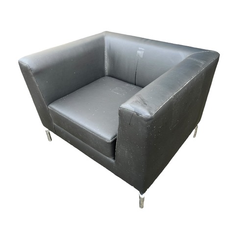 359 - A NEW BLACK LEATHER ARMCHAIR ON CHROME LEGS