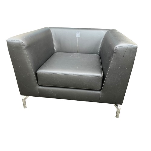 359 - A NEW BLACK LEATHER ARMCHAIR ON CHROME LEGS