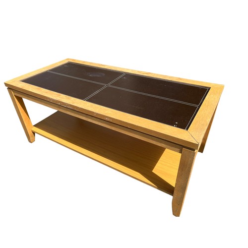 375 - A LEATHER & OAK COFFEE TABLE