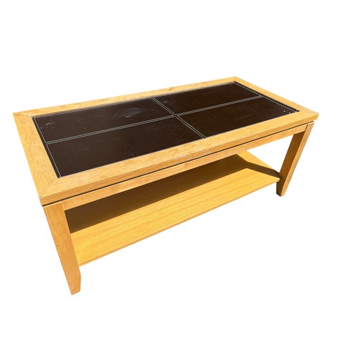 375 - A LEATHER & OAK COFFEE TABLE