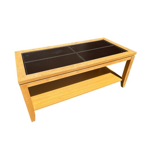 375 - A LEATHER & OAK COFFEE TABLE