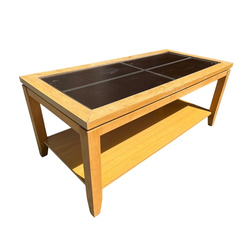 375 - A LEATHER & OAK COFFEE TABLE