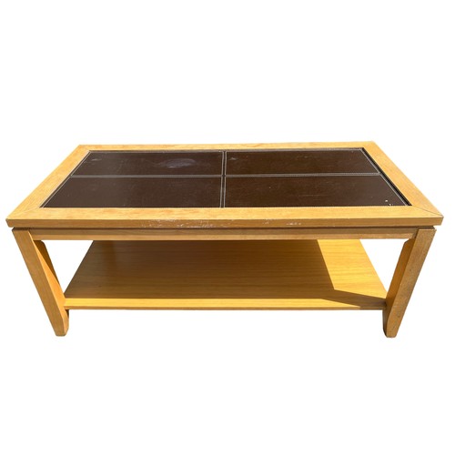 375 - A LEATHER & OAK COFFEE TABLE