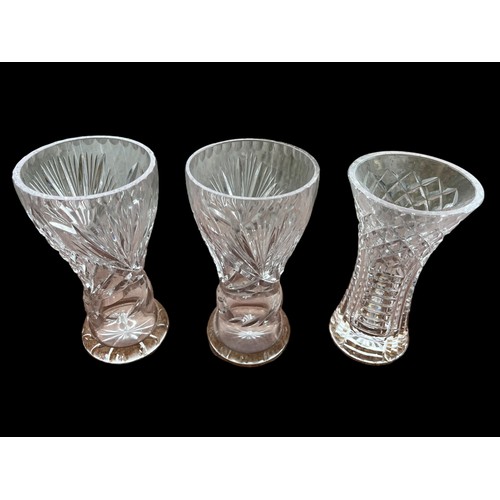 376 - A SMALL WATERFORD CRYSTAL VASE AND 2 OTHER