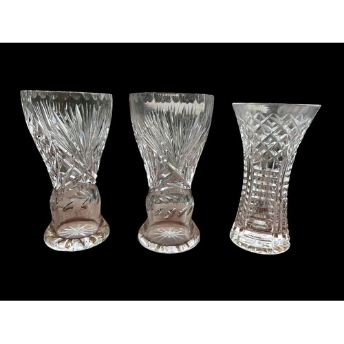 376 - A SMALL WATERFORD CRYSTAL VASE AND 2 OTHER