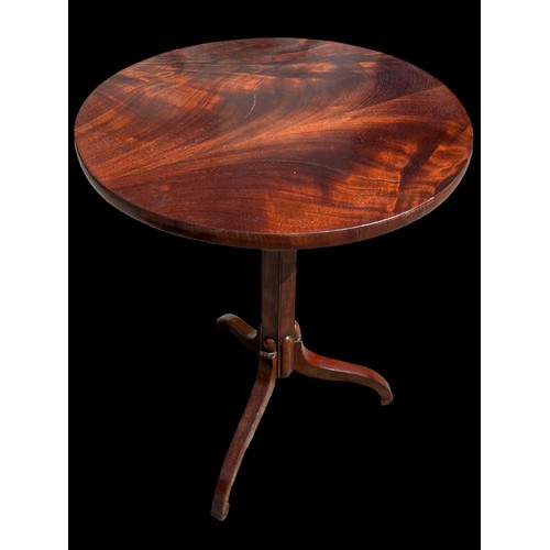 378 - A GEORGIAN FLAME MAHOGANY SNAP TOPPED TABLE ON A TRIPOD BASE 16.5