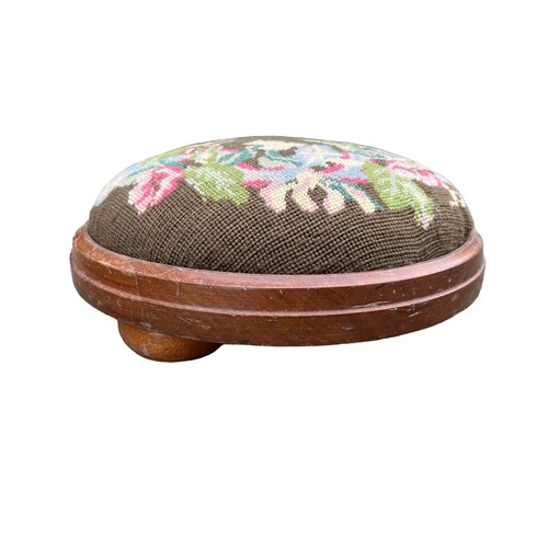 393 - AN ETHNIC ANTIQUE LEATHER CUSHION & VICTORIAN FOOT STOOL