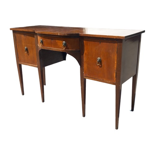 403 - AN ANITQUE MAHOGANY SIDEBOARD WITH BRASS LION HEAD HANDLES MEASURES 58 x 23 x 35.5