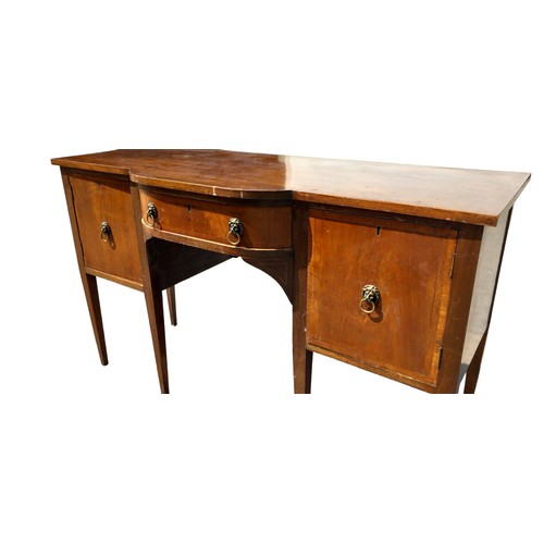 403 - AN ANITQUE MAHOGANY SIDEBOARD WITH BRASS LION HEAD HANDLES MEASURES 58 x 23 x 35.5