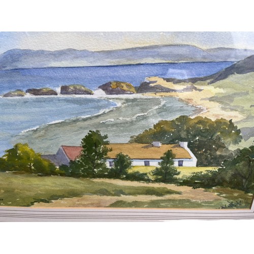 406 - WHITE PARK BAY AND RATHLIN ISLAND WATERCOLOUR BY E.HOLMES **