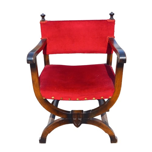 413 - AN OAK CROSS FRAMED HALL CHAIR