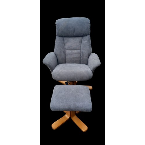 422 - A NEW GREY SWIVEL ARMCHAIR WITH MATCHING FOOTSTOOL