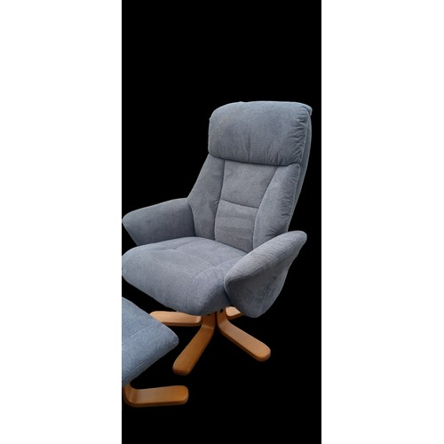 422 - A NEW GREY SWIVEL ARMCHAIR WITH MATCHING FOOTSTOOL