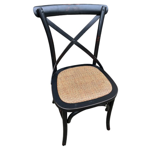 441 - A NEW BLACK FRAMED BENTWOOD ARMCHAIR WITH A RATTAN SEAT