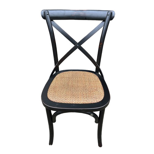 441 - A NEW BLACK FRAMED BENTWOOD ARMCHAIR WITH A RATTAN SEAT