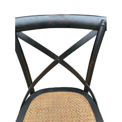 441 - A NEW BLACK FRAMED BENTWOOD ARMCHAIR WITH A RATTAN SEAT