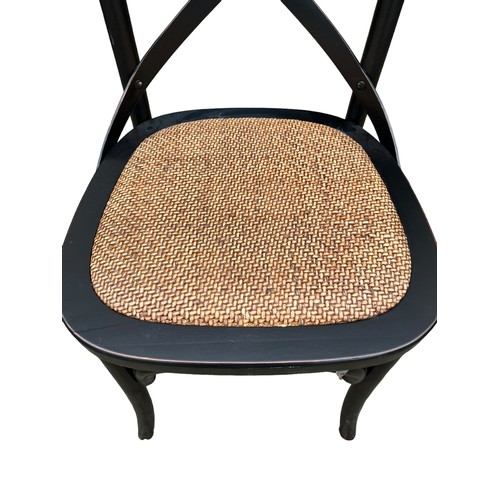 441 - A NEW BLACK FRAMED BENTWOOD ARMCHAIR WITH A RATTAN SEAT