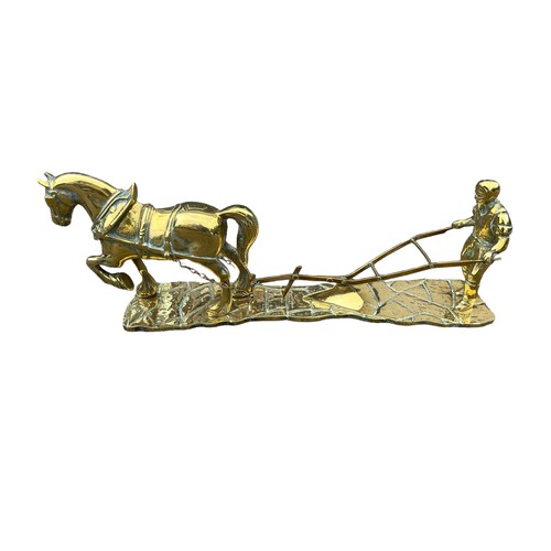 444 - A HEAVY BRASS HORSE PLOUGH  GROUP **