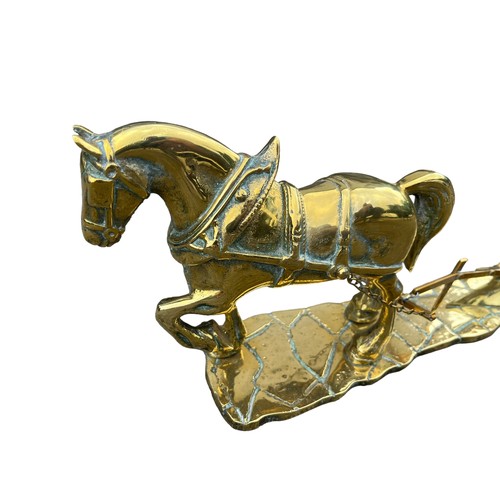 444 - A HEAVY BRASS HORSE PLOUGH  GROUP **