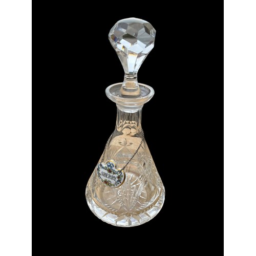 445 - A TYRONE CRYSTAL DECANTER COMPLETE WITH STOPPER AND AN ANYSLEY PORCELAIN SHERRY LABEL