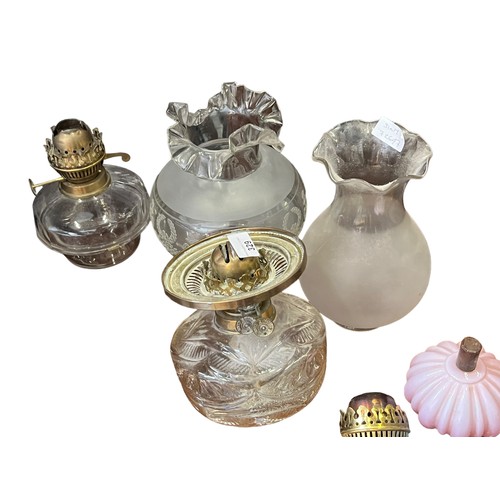 329 - A\ LOT OF OIL LAMP BOWLS ,SHADES AND BURNERS (SOME ARE SLIGHT DAMAGE)