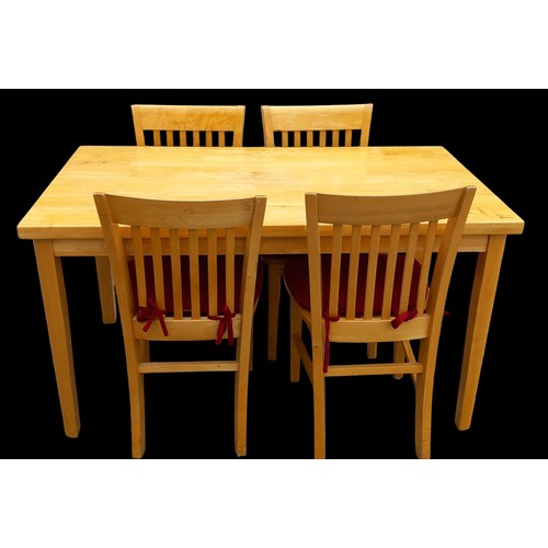 452 - A BEECH TABLE & 4 MATCHING CHAIRS